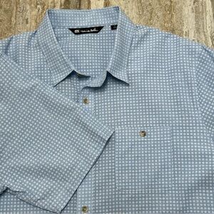 Travis Mathew Short Sleeve Button Up Shirt Men’s XL Blue Dot Pattern